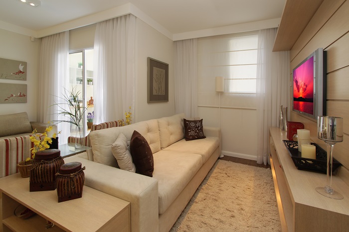 Sofá do living do apartamento decorado do Dream Guarulhos |Tibério Construtora