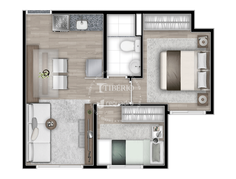 2 dorms. 34,83m²