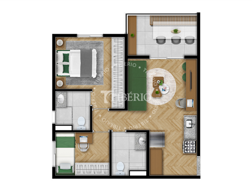 2 dorms. (com suíte) 48,09m²