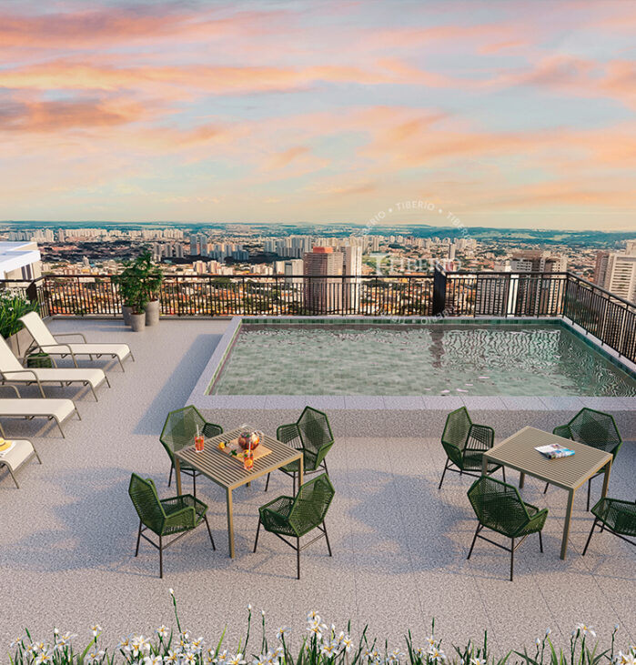 Piscina e Solarium <br>Uso residencial. Perspectiva artística.