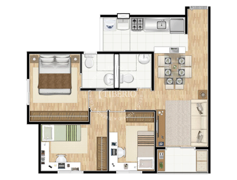 3 dorms. 58.6m²