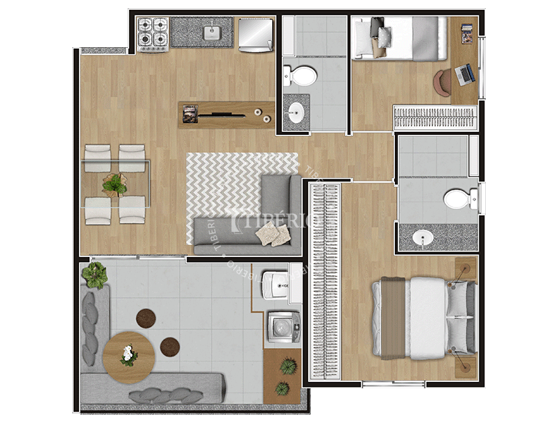 2 dorms (com suíte) 57,14m²