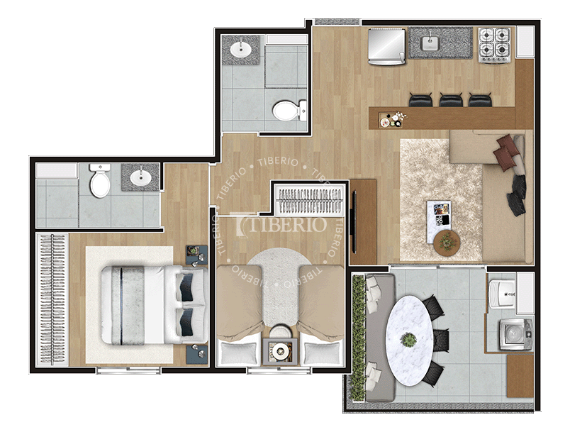 2 dorms. (com suíte) 55,92m²