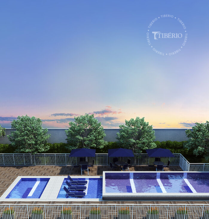 Piscinas com Deck Molhado e Solarium <br>Uso residencial. Perspectiva artística.