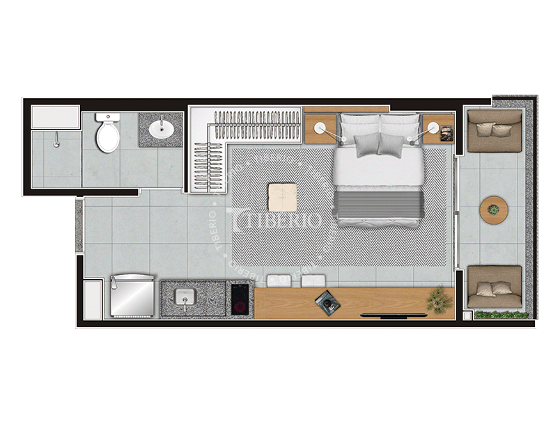 Studio 27,43m² (Serviço de Moradia)