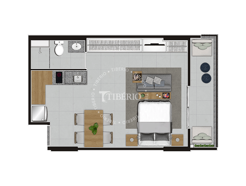 Studio 38,86m² (Serviço de Moradia)