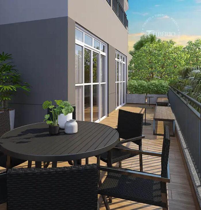 Lounge Externo <br> Perspectiva artística.