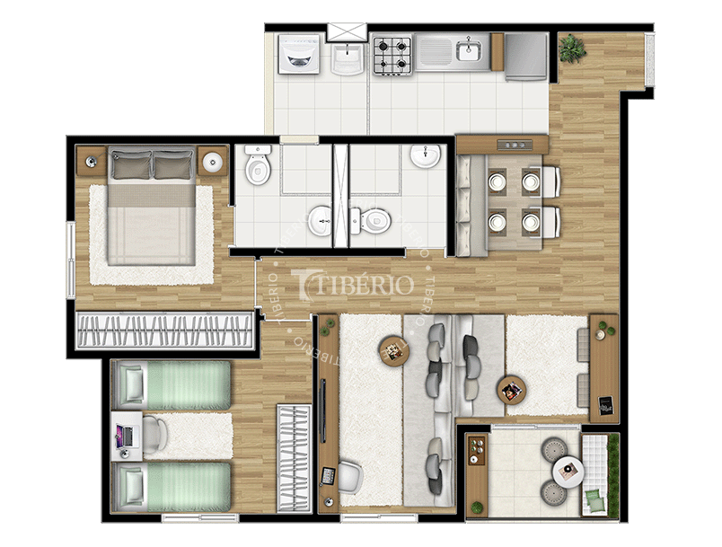 3 dorms 61m² - living ampliado