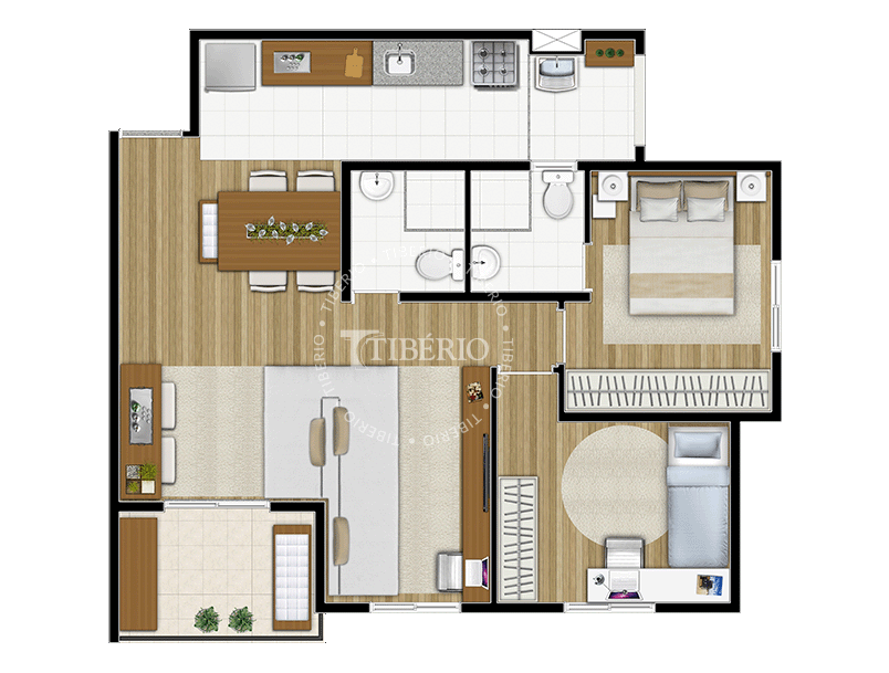 3 dorms. com suíte 64,21m² living ampliado