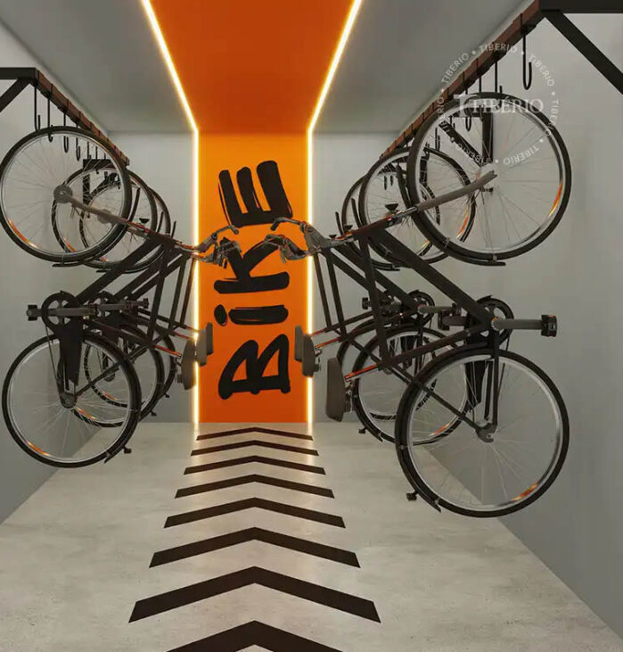 Bicicletário <br>Uso residencial. Perspectiva artística.