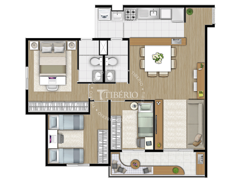 3 dorms. 76,44m²