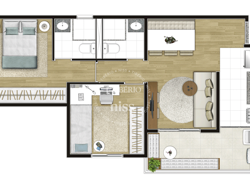 2 dorms. 53,44m²