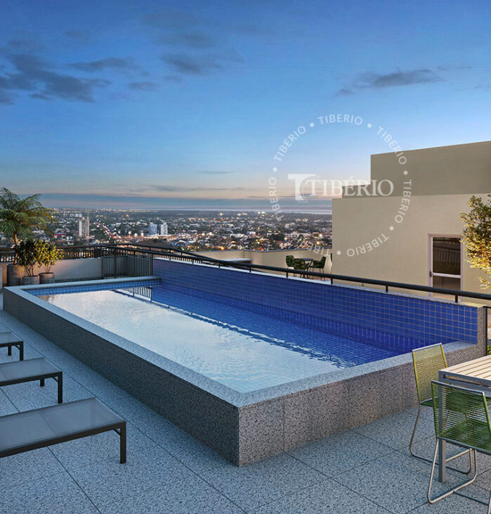 Piscina e Solarium <br>Uso Exclusivo Residencial. Perspectiva artística.