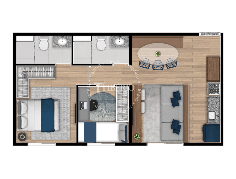 2 dorms 46,04 m² (Serviço de moradia)