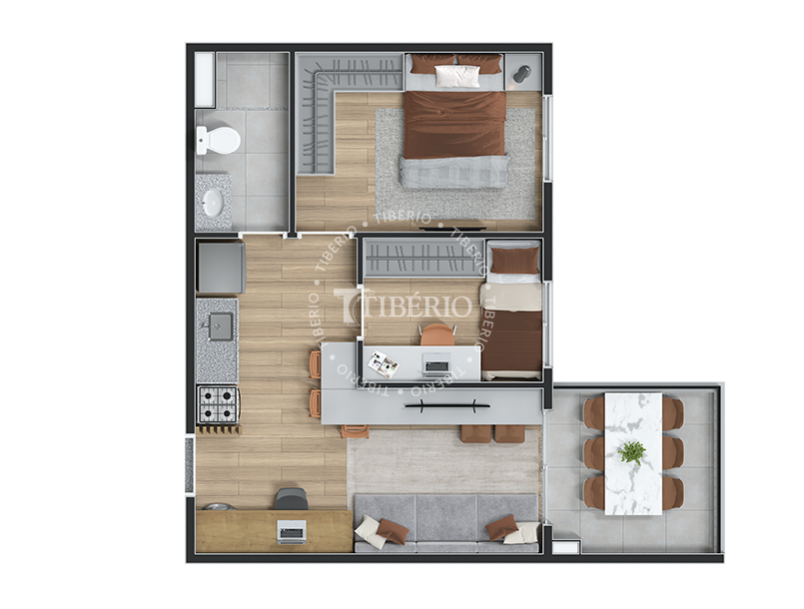 2 dorms. 42,52m²