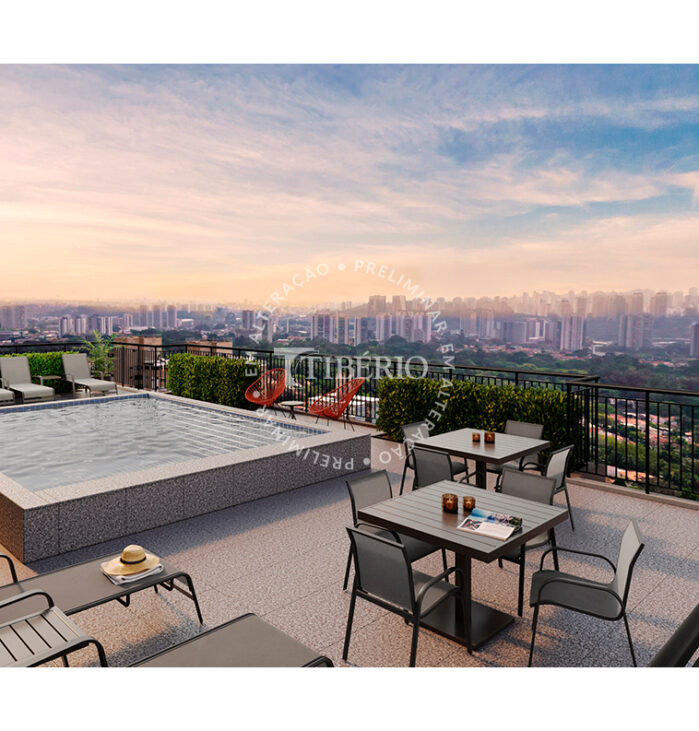 Piscina com Solarium <br>Uso Exclusivo Residencial. Perspectiva artística.