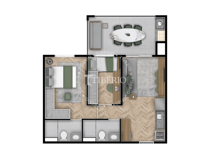 2 dorms. 52,97m²
