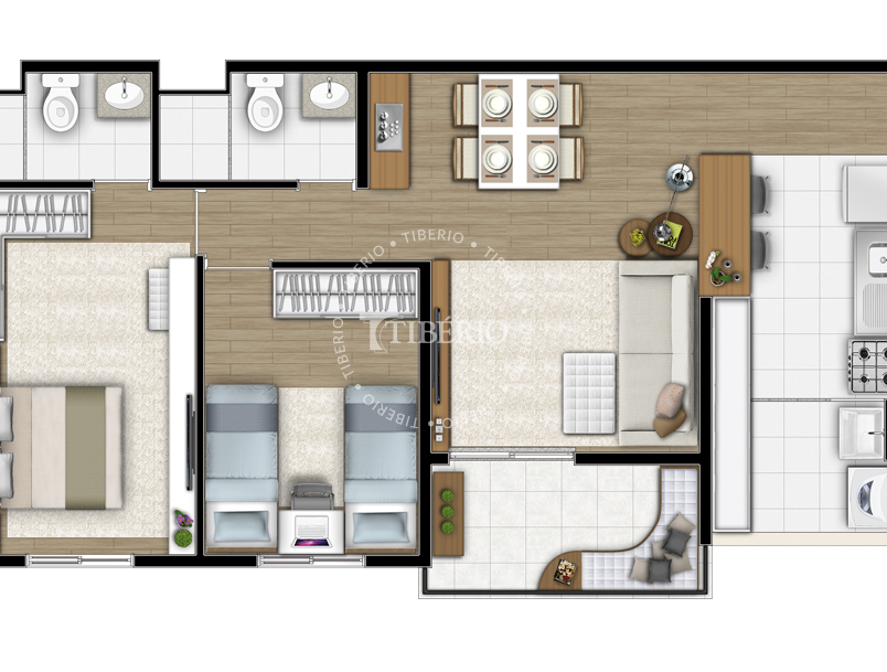 2 dorms. com suíte. 61,95m²