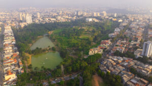 A imagem mostra uma vista aérea do Parque Central, na Vila Gilda, em Santo André